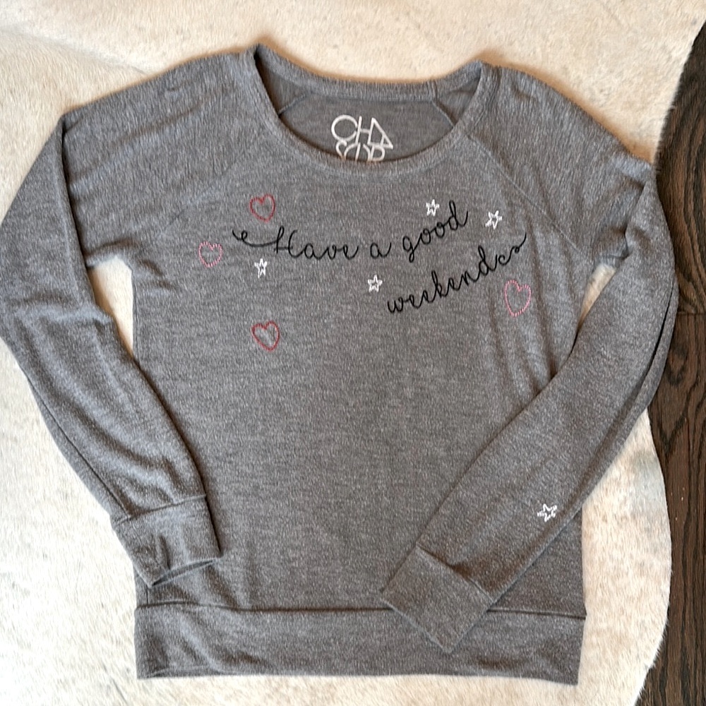 Chaser "Have a Good Weekend" Embroidered Top